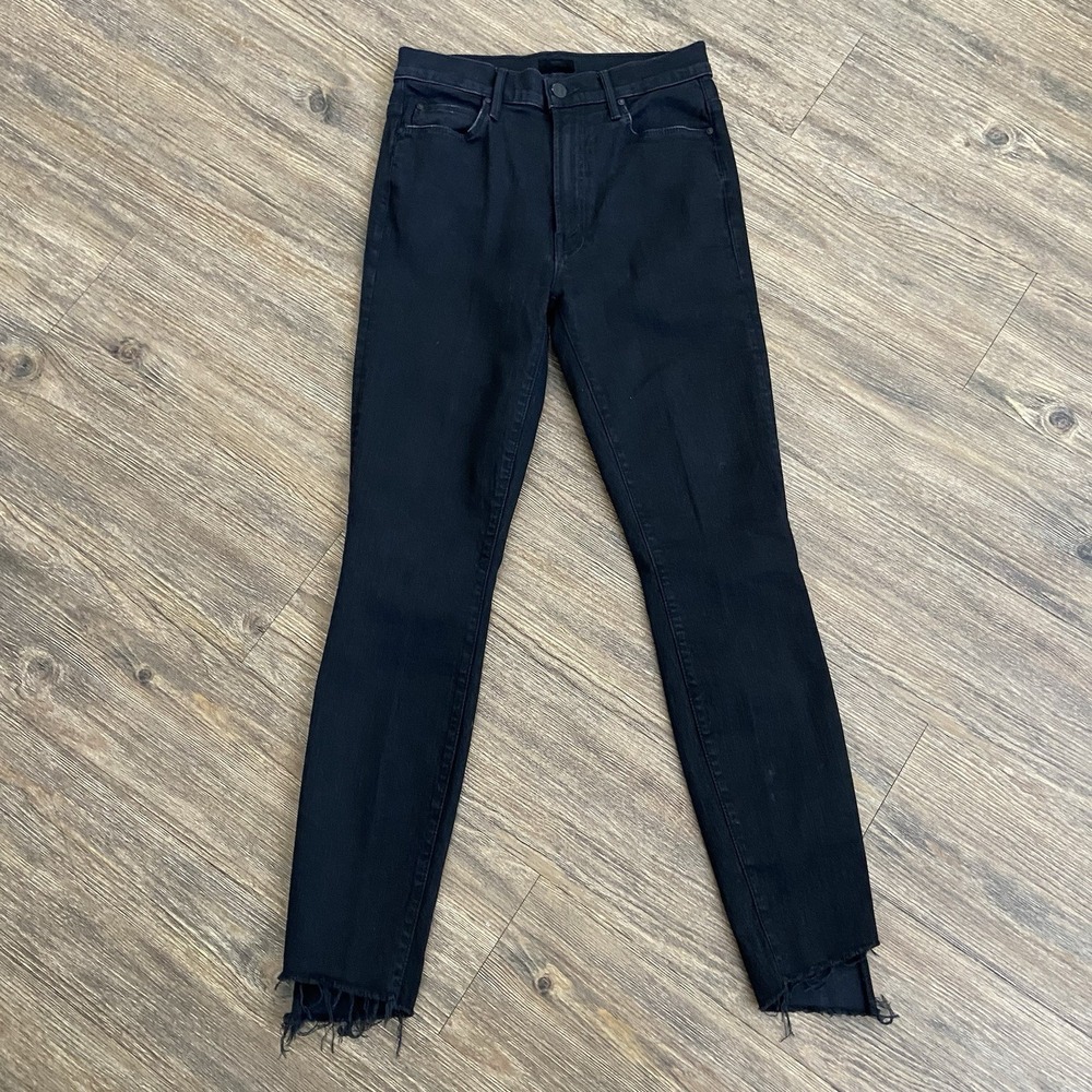 MOTHER Stunner Zip Ankle Step Fray Jeans Women's Size 26 Not Guilty Black Denim - Picture 2 of 10